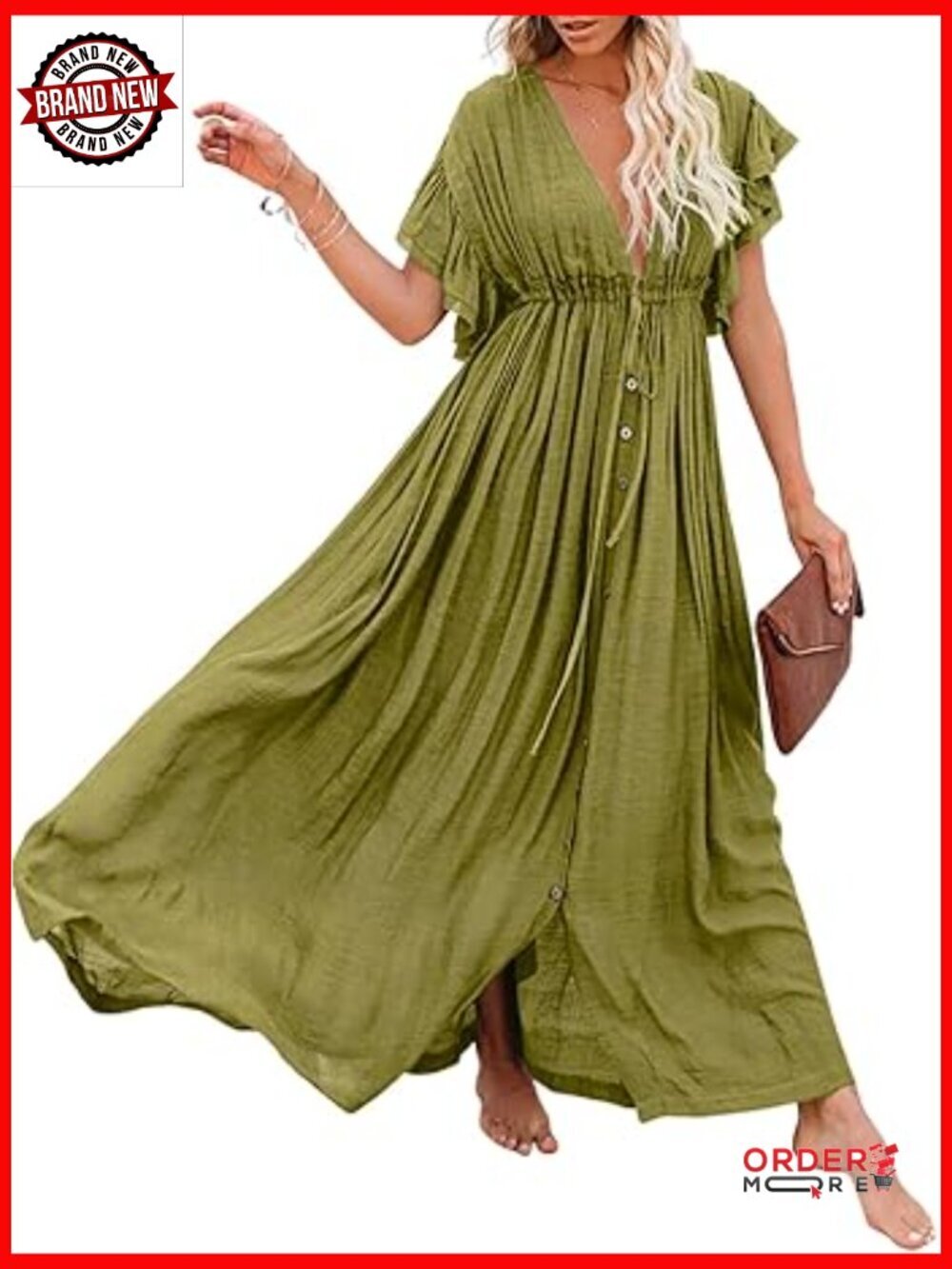 Maxi Dress with Pockets, Boho Short Sleeve Tie Waist